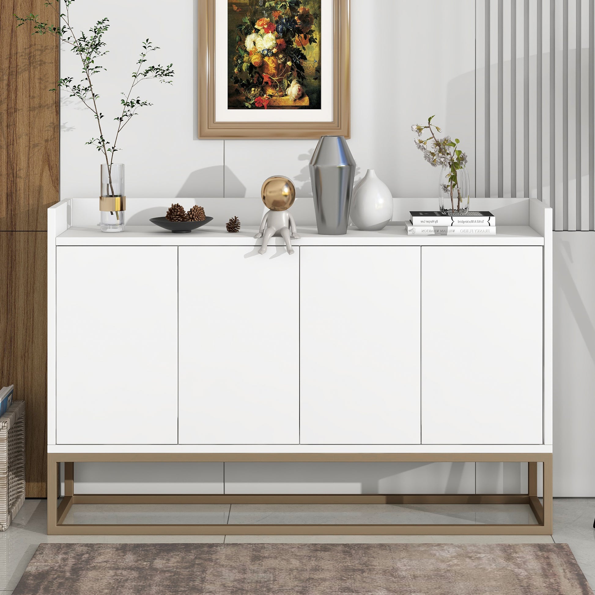 Modern Sideboard Elegant Buffet Cabinet With Large Storage Space For Dining Room, Entryway White White Particle Board