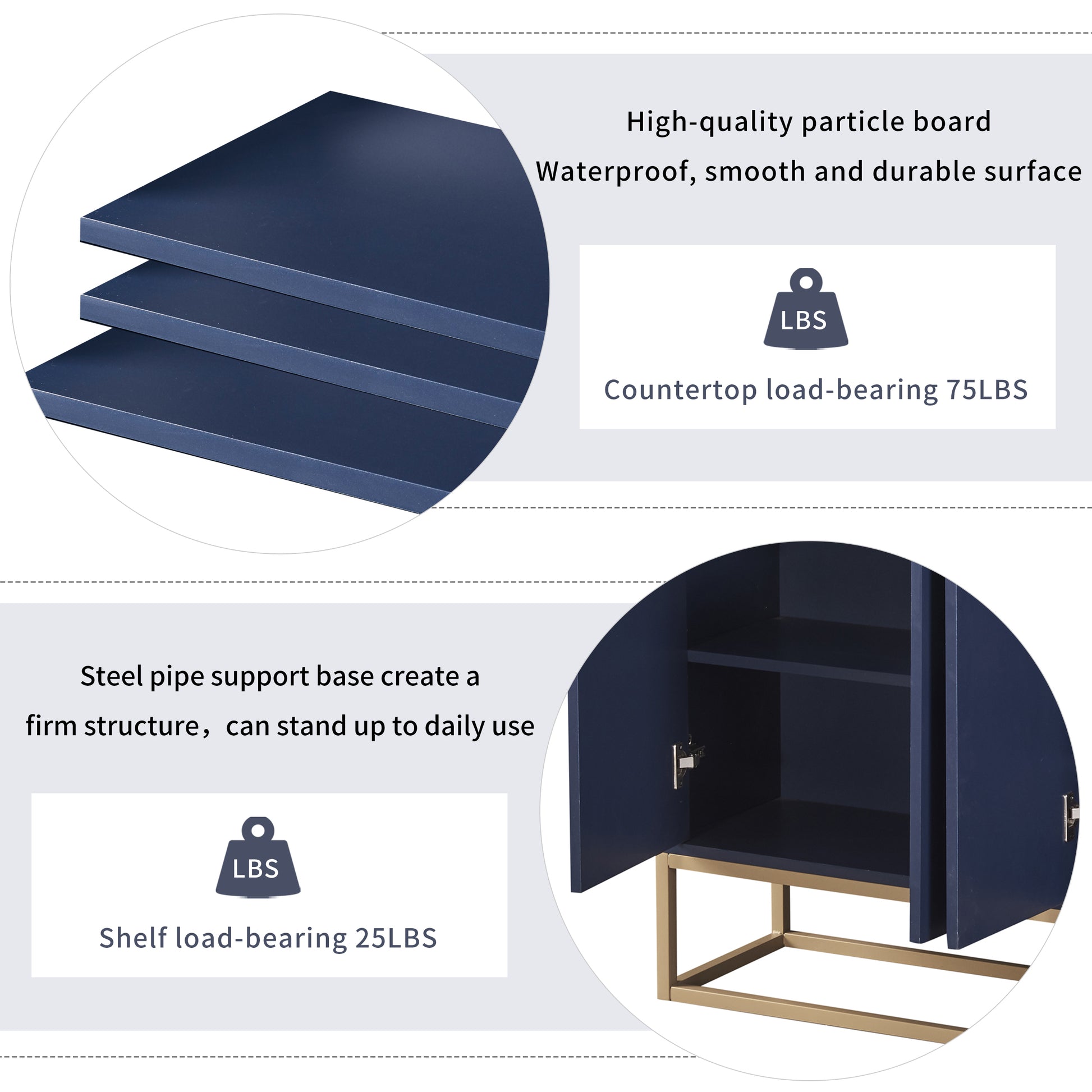 Modern Sideboard Elegant Buffet Cabinet With Large Storage Space For Dining Room, Entryway Navy Navy Particle Board