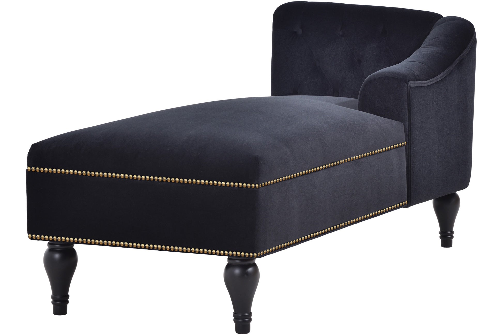 Video 58''Velvet Chaise Lounge,Button Tufted Right Arm Facing Lounge Chair With Trim & Solid Wood Legs For Living Room Or Office,Sleeper Lounge Sofa Style Of Wf284880Aab Black Fabric Velvet