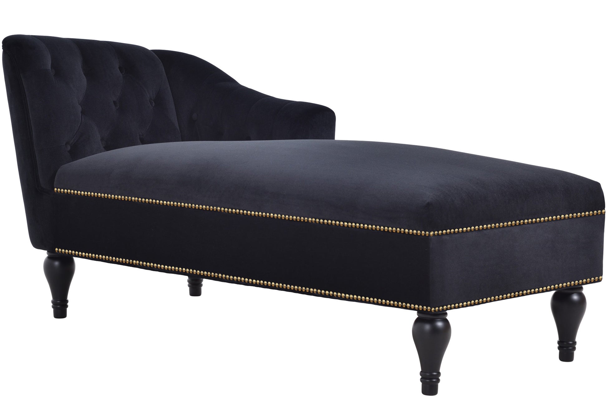 Video 58''Velvet Chaise Lounge,Button Tufted Right Arm Facing Lounge Chair With Trim & Solid Wood Legs For Living Room Or Office,Sleeper Lounge Sofa Style Of Wf284880Aab Black Fabric Velvet