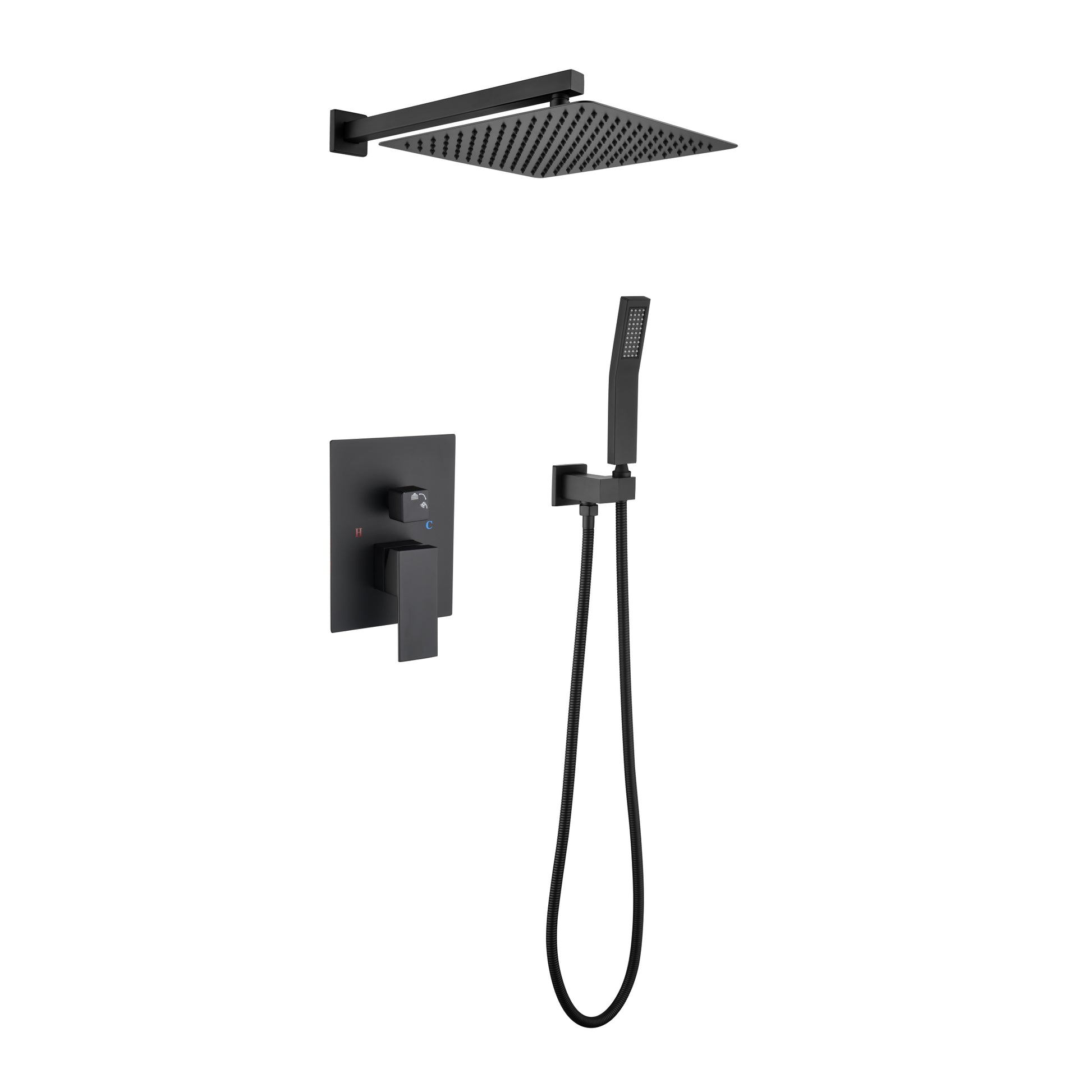 12" Rain Shower Head Systems Wall Mounted Shower Matte Black Brass