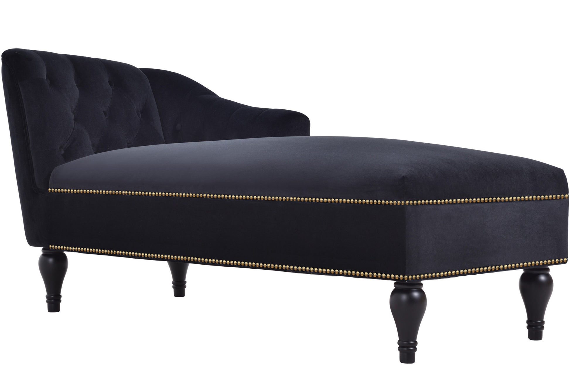 Video 58''Velvet Chaise Lounge,Button Tufted Right Arm Facing Lounge Chair With Trim & Solid Wood Legs For Living Room Or Office,Sleeper Lounge Sofa Style Of Wf284880Aab Black Fabric Velvet