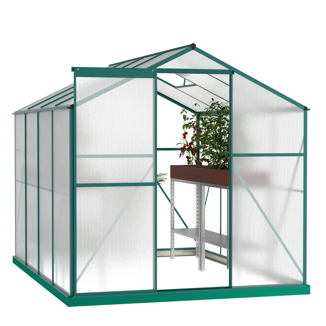 Polycarbonate Greenhouse,6'X 8' Heavy Duty Walk In Plant Garden Greenhouse For Backyard Outdoor Green Aluminium