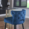 Contemporary Velvet Upholstered Counter Height Stool With Gold Tipped, Black Metal Legs, 22