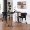 Contemporary Velvet Upholstered Counter Height Stool With Deep Channel Tufting And Gold Tipped, Black Metal Legs, 20