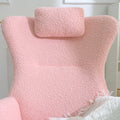 Rocking Chair Nursery, Teddy Upholstered Rocker Glider Chair With High Backrest, Adjustable Headrest & Pocket, Comfy Glider Chair For Nursery, Bedroom, Living Room, Offices, Rubber Wood, Pink Pink Polyester