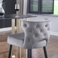 Contemporary Velvet Upholstered Counter Height Stool With Gold Tipped, Black Metal Legs, 22