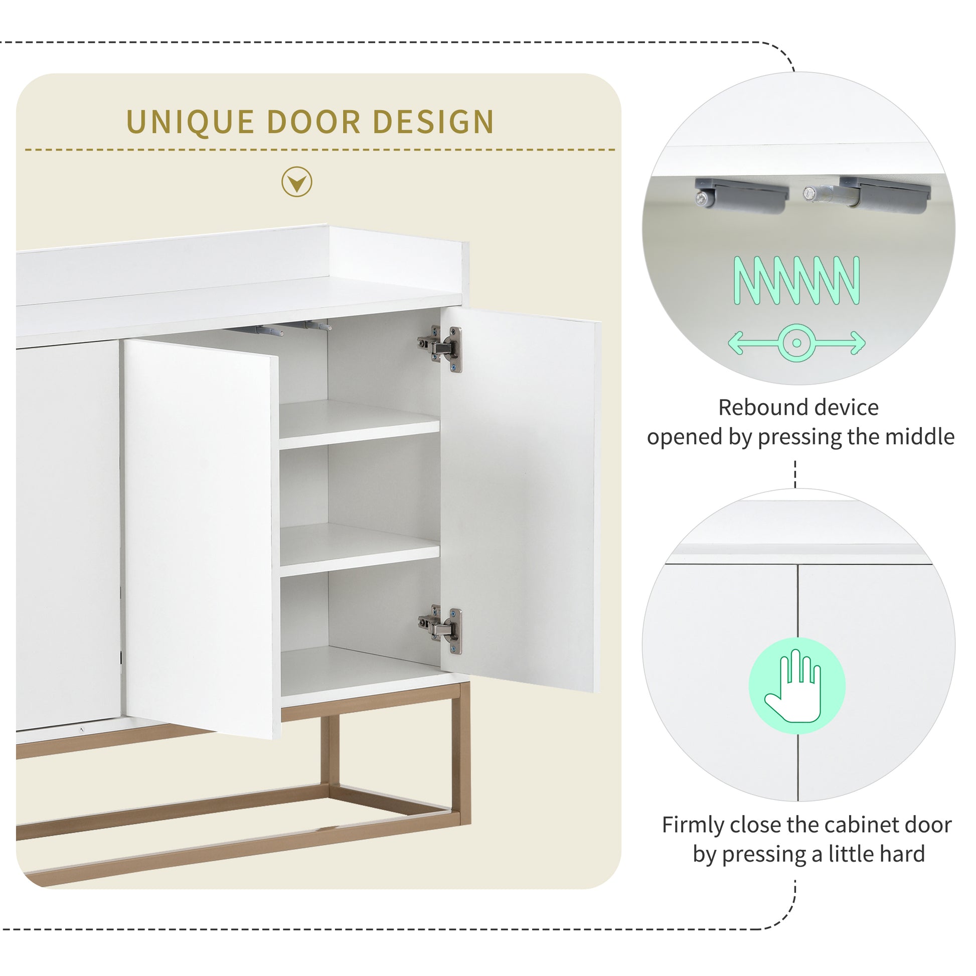 Modern Sideboard Elegant Buffet Cabinet With Large Storage Space For Dining Room, Entryway White White Particle Board