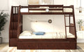 Twin Over Full Bunk Bed With Drawers Ladder And Storage Staircase, Espresso Espresso Solid Wood Mdf