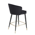 Contemporary Velvet Upholstered Counter Height Stool With Deep Channel Tufting And Gold Tipped, Black Metal Legs, 20