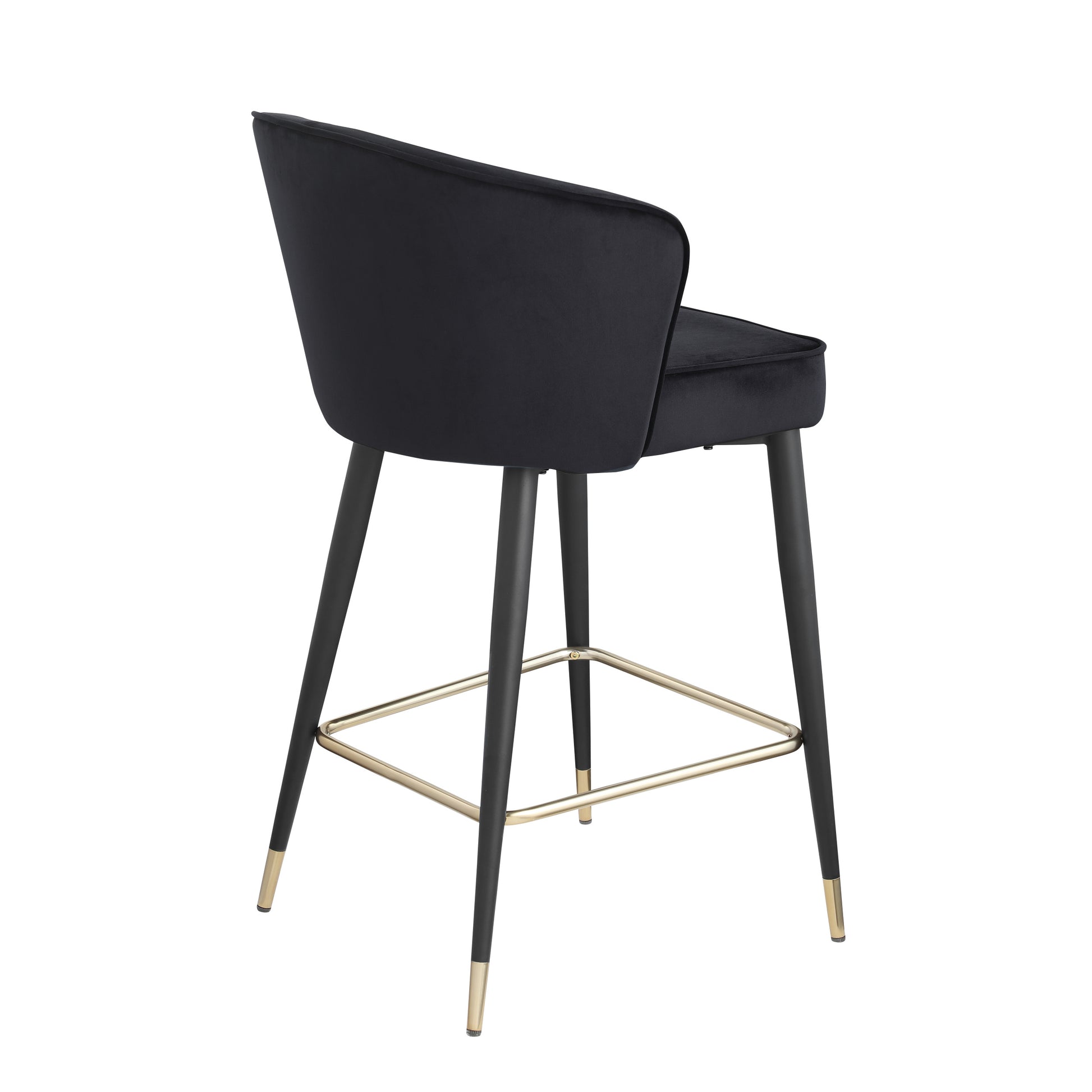 Contemporary Velvet Upholstered Counter Height Stool With Deep Channel Tufting And Gold Tipped, Black Metal Legs, 20" W X 21" D X 36.5" H, Black Black Foam Metal