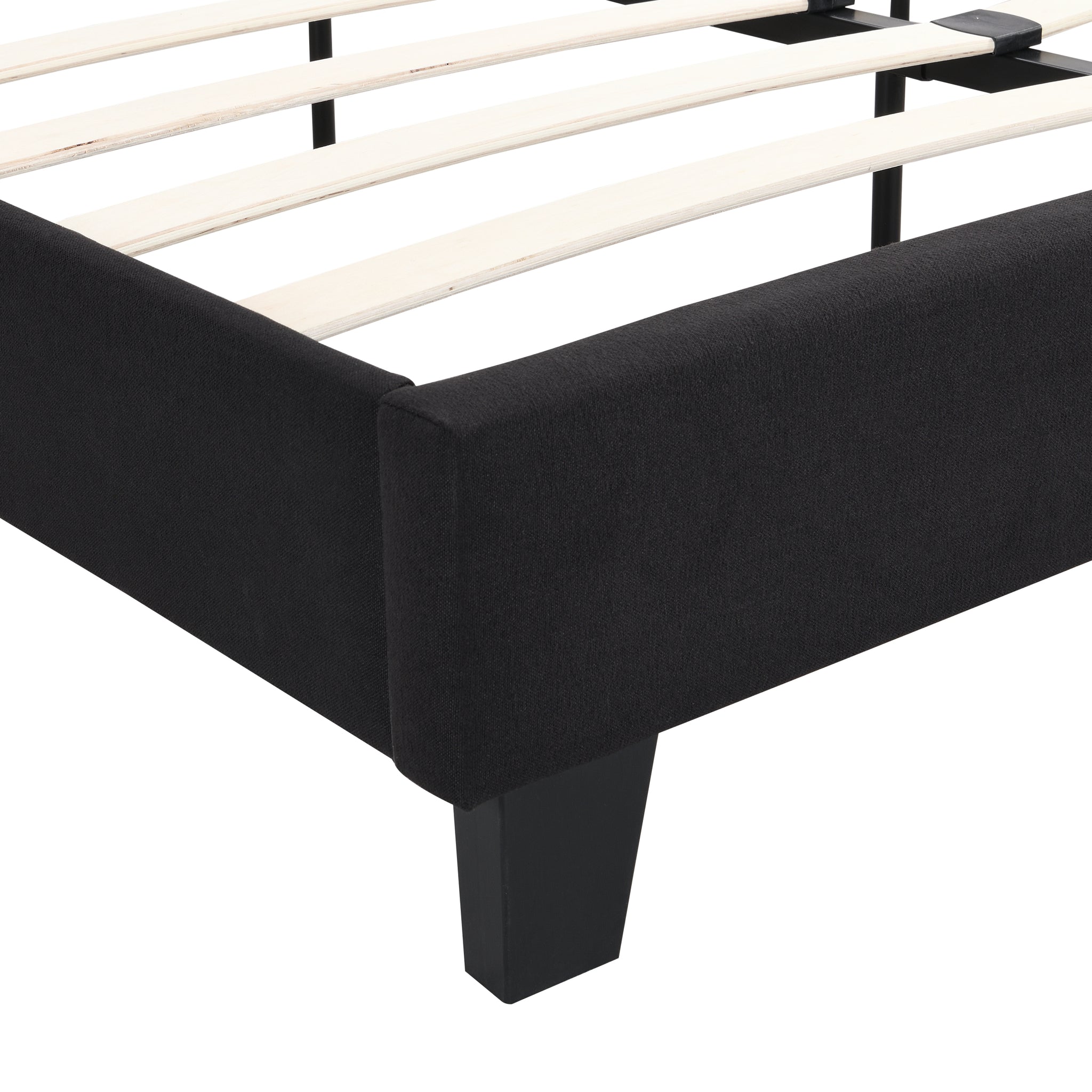 King Size Upholstered Platform Bed Frame with Linen black-fabric