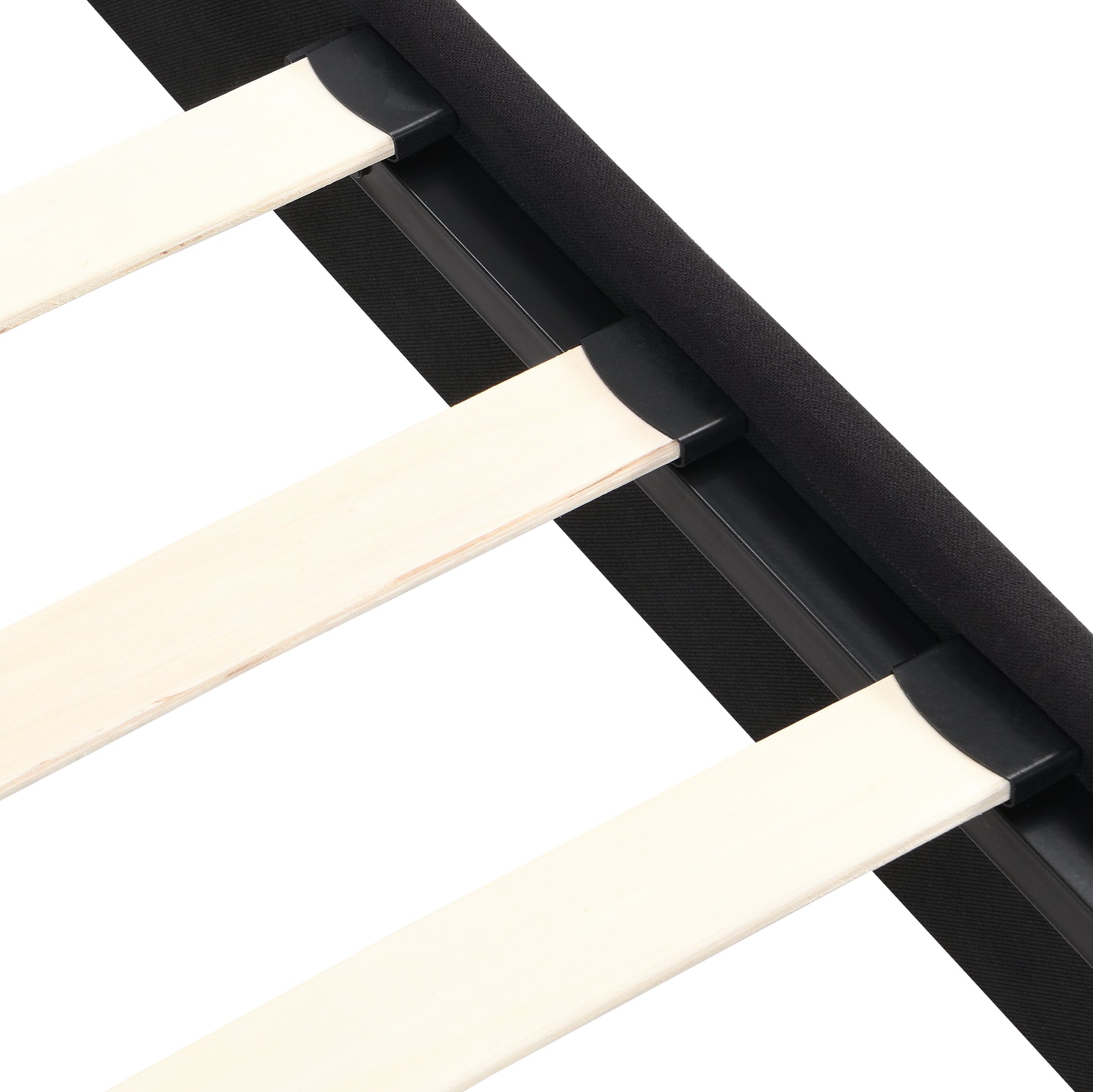 King Size Upholstered Platform Bed Frame With Linen Fabric Headboard, No Box Spring Needed, Wood Slat Support, Easy Assembly, Black Black Fabric