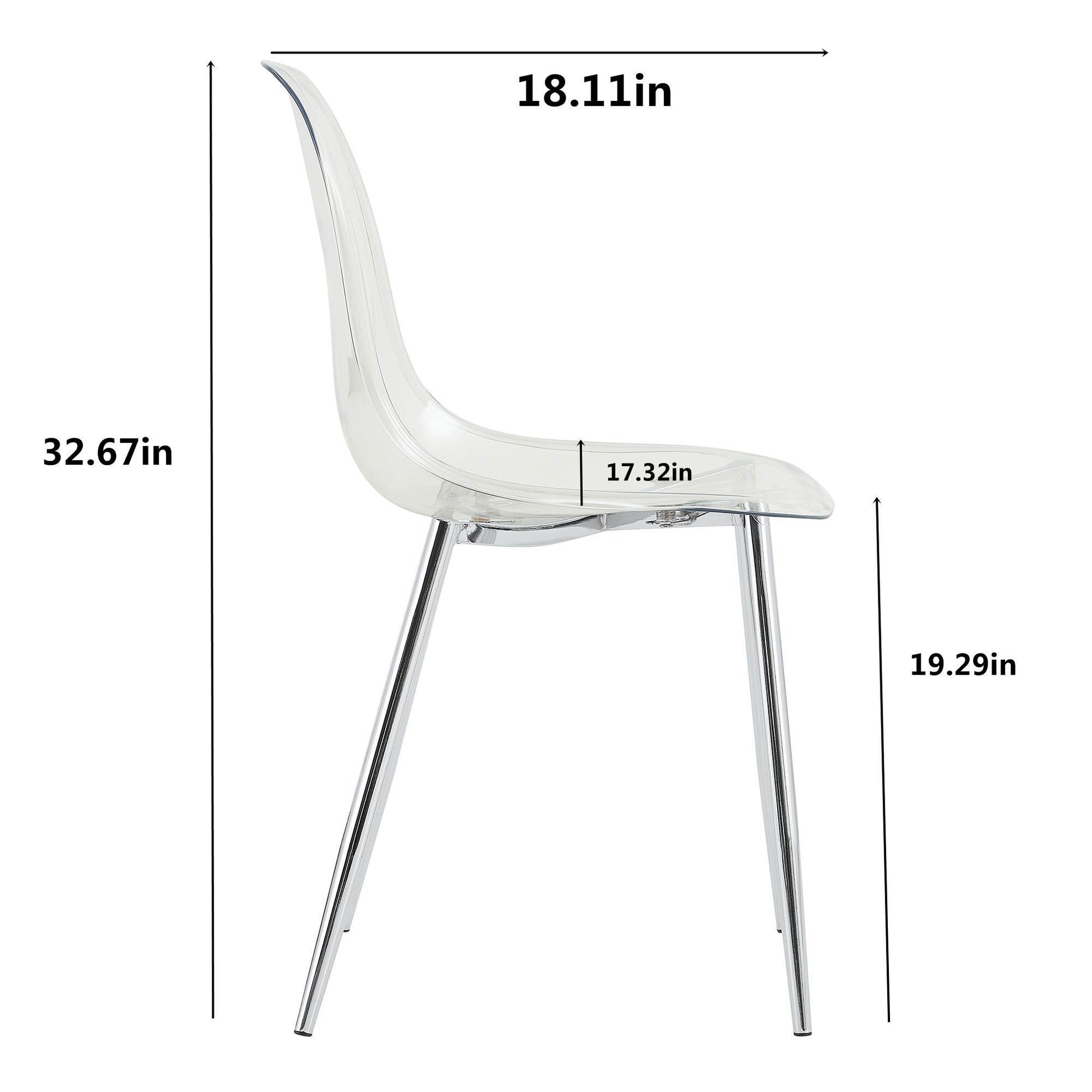 Modern Minimalist Transparent Dining Chair, Plastic Chair, Armless Crystal Chair, Nordic Creative Makeup Stool, Negotiation Chair, Silver Plated Metal Leg 6 Piece Set, Tw 1200 Silver Metal