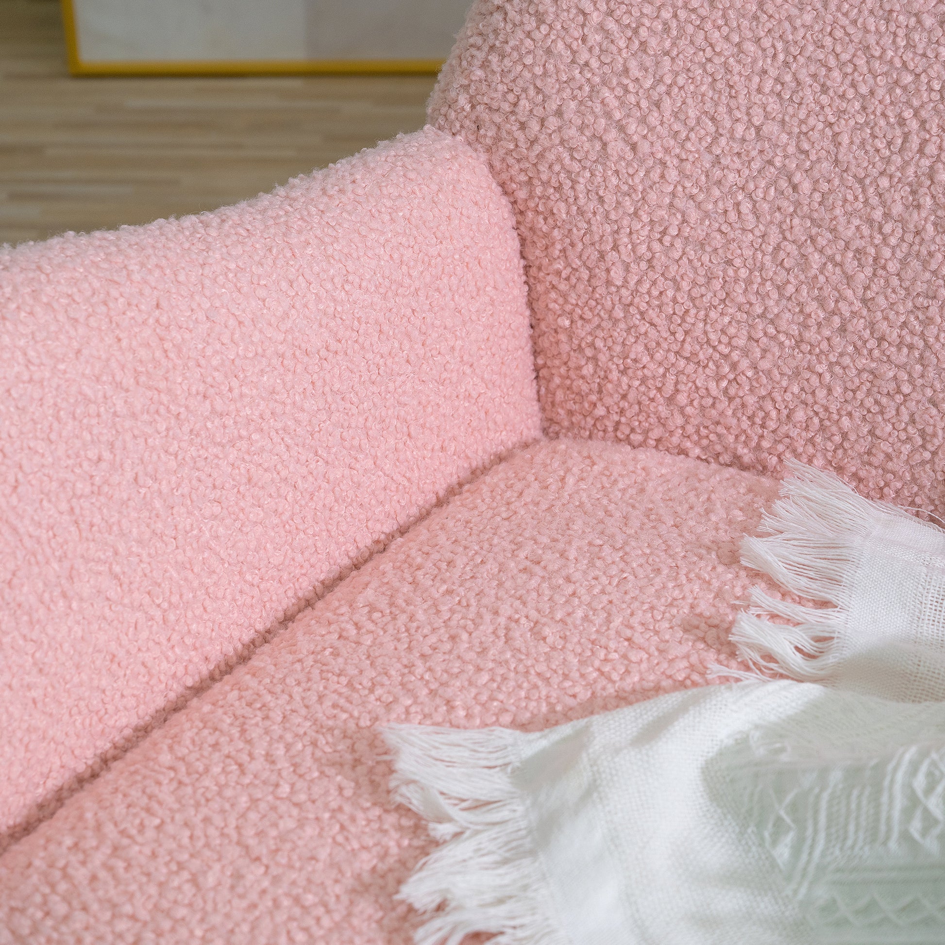 Rocking Chair Nursery, Teddy Upholstered Rocker Glider Chair With High Backrest, Adjustable Headrest & Pocket, Comfy Glider Chair For Nursery, Bedroom, Living Room, Offices, Rubber Wood, Pink Pink Polyester