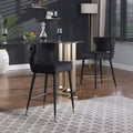 Contemporary Velvet Upholstered Counter Height Stool With Gold Tipped, Black Metal Legs, 22