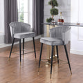 Contemporary Velvet Upholstered Counter Height Stool With Deep Channel Tufting And Gold Tipped, Black Metal Legs, 20