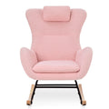 Rocking Chair Nursery, Teddy Upholstered Rocker Glider Chair With High Backrest, Adjustable Headrest & Pocket, Comfy Glider Chair For Nursery, Bedroom, Living Room, Offices, Rubber Wood, Pink Pink Polyester