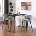 Contemporary Velvet Upholstered Counter Height Stool With Deep Channel Tufting And Gold Tipped, Black Metal Legs, 20