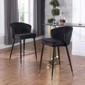 Contemporary Velvet Upholstered Counter Height Stool With Deep Channel Tufting And Gold Tipped, Black Metal Legs, 20