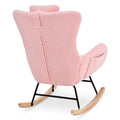 Rocking Chair Nursery, Teddy Upholstered Rocker Glider Chair With High Backrest, Adjustable Headrest & Pocket, Comfy Glider Chair For Nursery, Bedroom, Living Room, Offices, Rubber Wood, Pink Pink Polyester