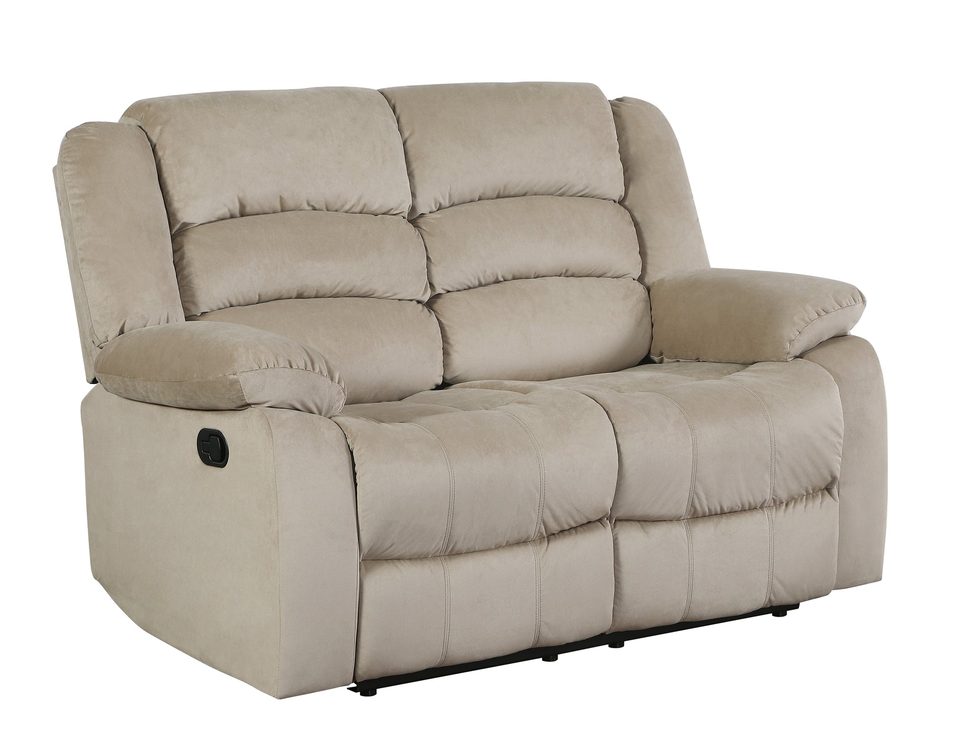 Transitional Microfiber Fabric Upholstered Loveseat Beige Foam Fabric