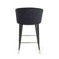 Contemporary Velvet Upholstered Counter Height Stool With Deep Channel Tufting And Gold Tipped, Black Metal Legs, 20