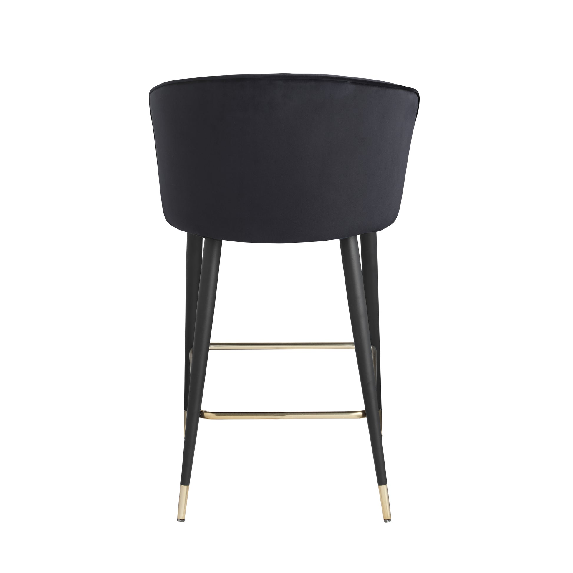 Contemporary Velvet Upholstered Counter Height Stool With Deep Channel Tufting And Gold Tipped, Black Metal Legs, 20" W X 21" D X 36.5" H, Black Black Foam Metal