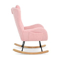 Rocking Chair Nursery, Teddy Upholstered Rocker Glider Chair With High Backrest, Adjustable Headrest & Pocket, Comfy Glider Chair For Nursery, Bedroom, Living Room, Offices, Rubber Wood, Pink Pink Polyester