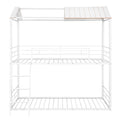 Twin Over Twin Bunk Bed Metal Bed With Half Roof, Guardrail And Ladder White White Metal