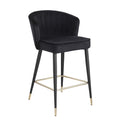 Contemporary Velvet Upholstered Counter Height Stool With Deep Channel Tufting And Gold Tipped, Black Metal Legs, 20