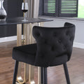 Contemporary Velvet Upholstered Counter Height Stool With Gold Tipped, Black Metal Legs, 22