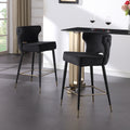 Contemporary Velvet Upholstered Counter Height Stool With Gold Tipped, Black Metal Legs, 22