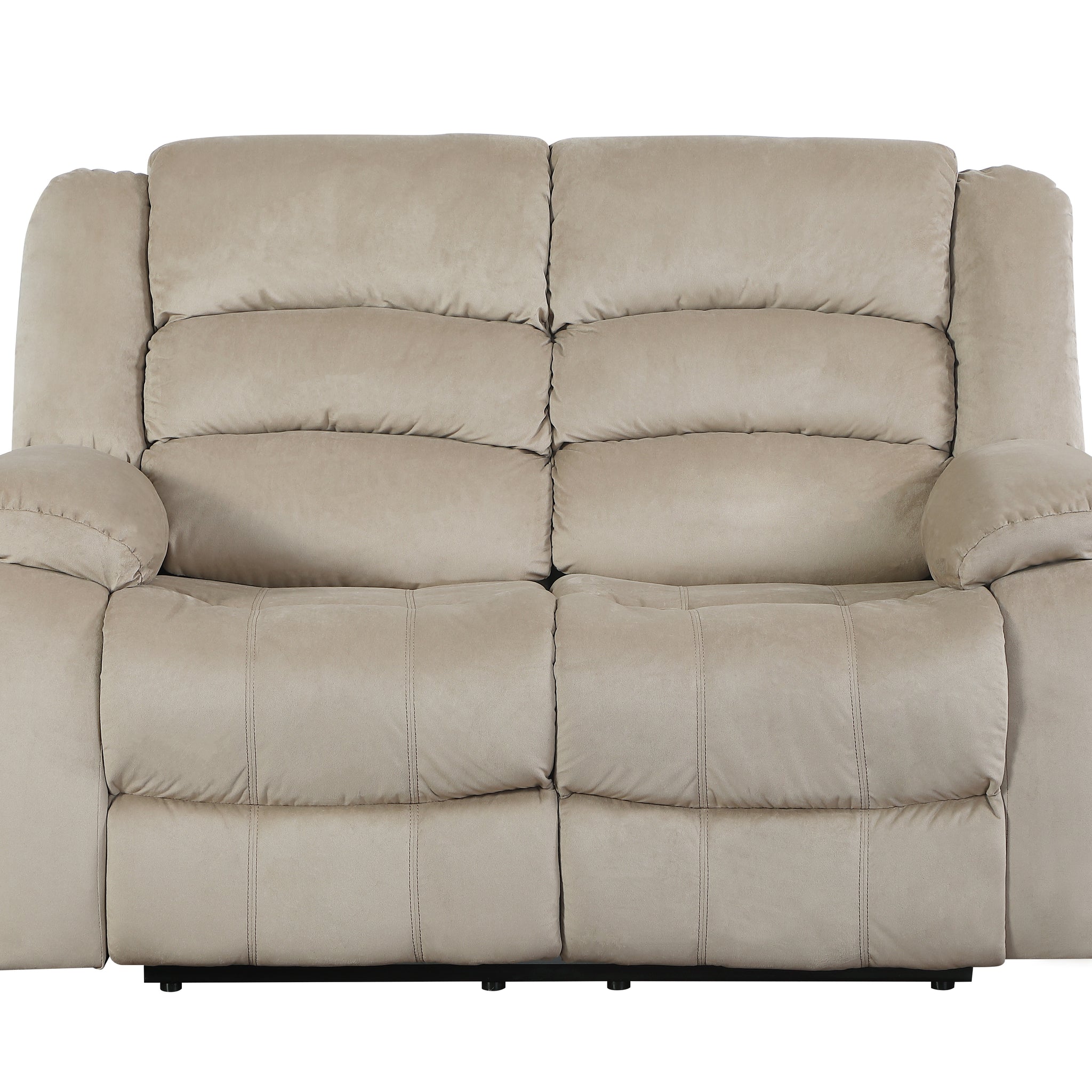 Transitional Microfiber Fabric Upholstered Loveseat Beige Foam Fabric