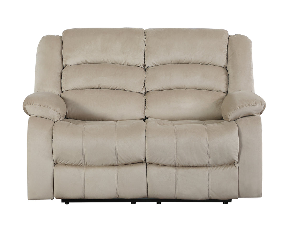 Transitional Microfiber Fabric Upholstered Loveseat Beige Foam Fabric