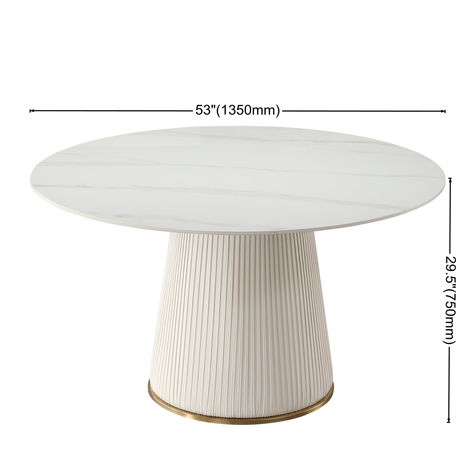 53 Inch Round Sintered Stone Carrara White Dining Table White Metal & Wood Metal