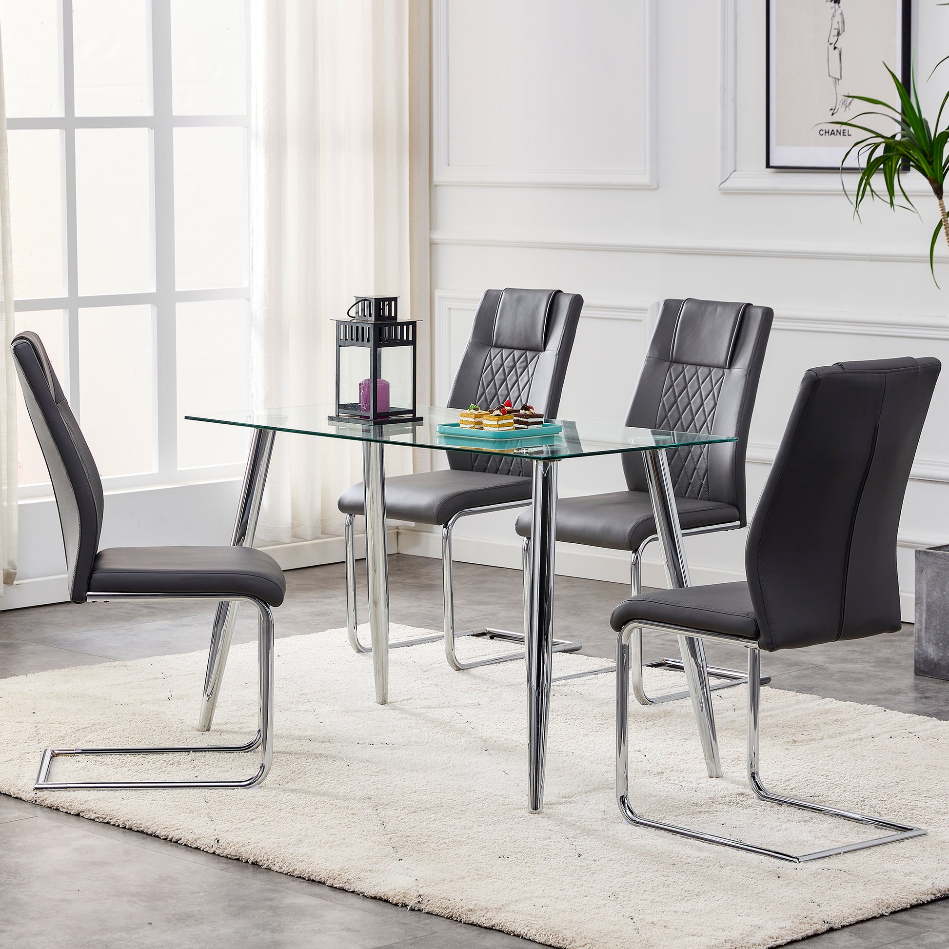 Modern Dining Chairs With Faux Leather Padded Seat Dining Living Room Chairs Upholstered Chair With Metal Legs Design For Kitchen, Living, Bedroom, Dining Room Side Chairs Set Of 4 Grey Pu C 001 Grey Foam Pu