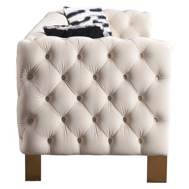 Chesterfield Modern Tufted Velvet Living Room Sofa, 84.25''W Couch,Cream Cream Velvet Wood Primary Living Space Tufted Back Modern Square Arms Foam Velvet 2 Seat