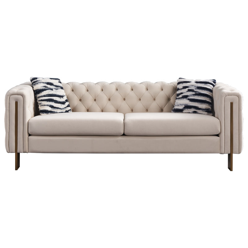 Chesterfield Modern Tufted Velvet Living Room Sofa, 84.25''W Couch,Cream Cream Velvet Wood Primary Living Space Tufted Back Modern Square Arms Foam Velvet 2 Seat