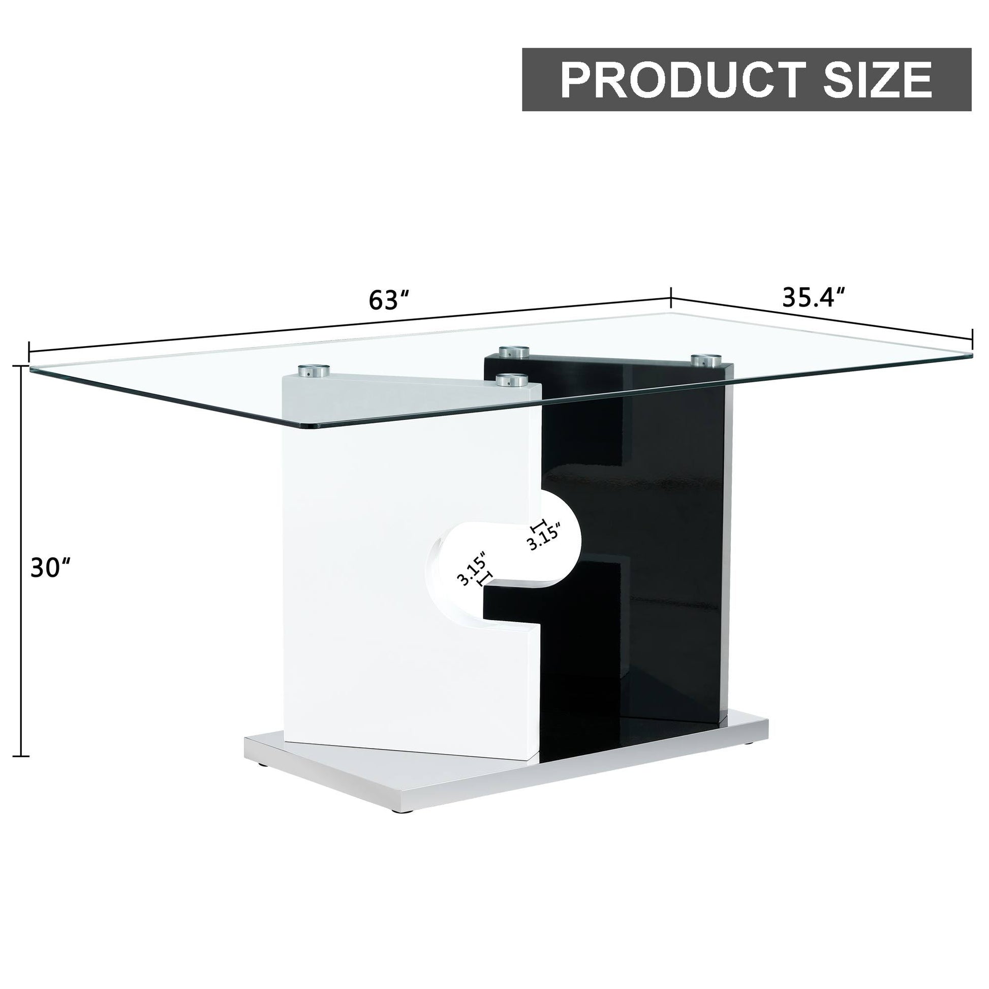 Large Modern Minimalist Rectangular Glass Dining Table For 6 8 With 0.39" Tempered Glass Tabletop And Mdf Slab Special Shaped Bracket,For Kitchen Dining Living Meeting Room Banquet Hall 1547 Transparent Glass