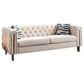 Chesterfield Modern Tufted Velvet Living Room Sofa, 84.25''W Couch,Cream Cream Velvet Wood Primary Living Space Tufted Back Modern Square Arms Foam Velvet 2 Seat