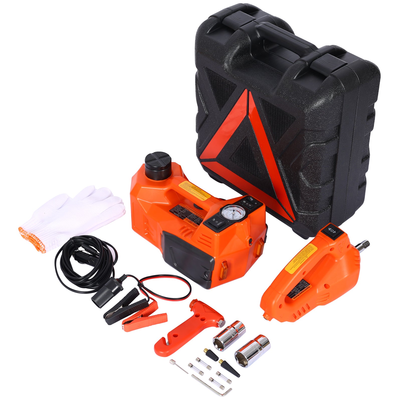 Electric Car Jack Kit,5T 12V,4In 1 Floor Jack,Hydraulic Car Jack Lift With Electric Impact Wrench For Suv ,Mpv Sedan Orange Plastic
