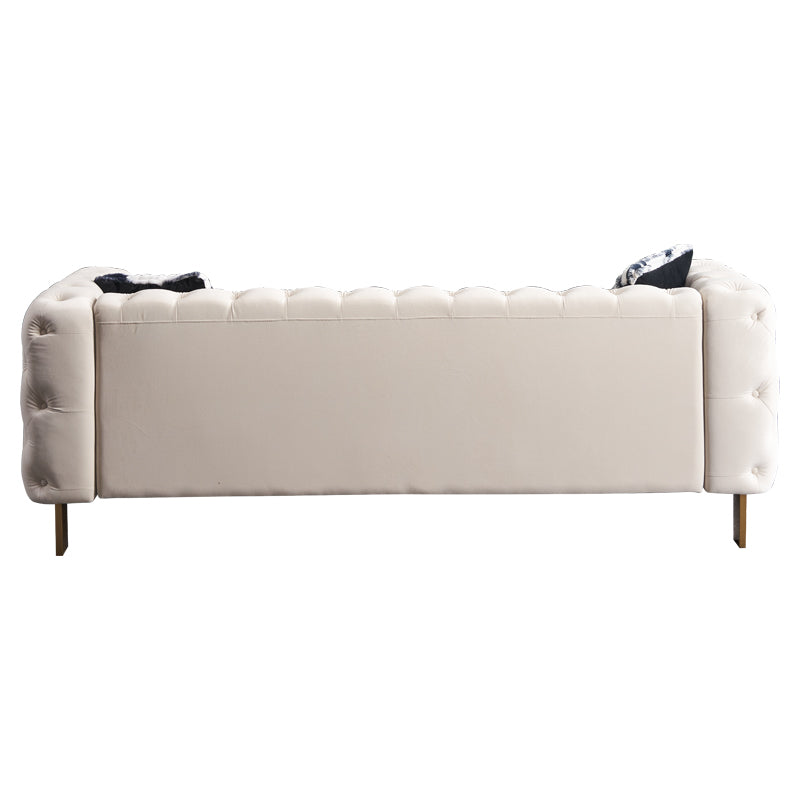 Chesterfield Modern Tufted Velvet Living Room Sofa, 84.25''W Couch,Cream Cream Velvet Wood Primary Living Space Tufted Back Modern Square Arms Foam Velvet 2 Seat