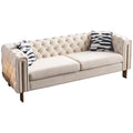 Chesterfield Modern Tufted Velvet Living Room Sofa, 84.25''W Couch,Cream Cream Velvet Wood Primary Living Space Tufted Back Modern Square Arms Foam Velvet 2 Seat