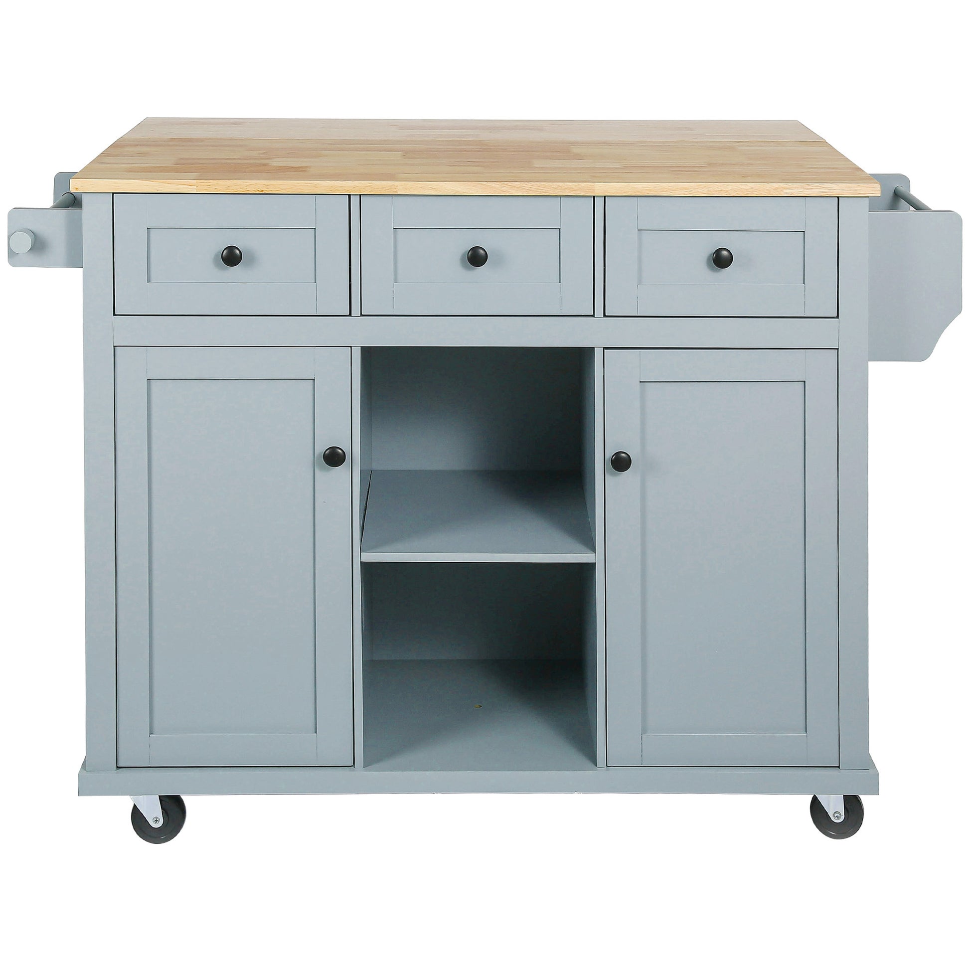 Kitchen Cart with Rubber wood Drop Leaf Countertop blue-mdf