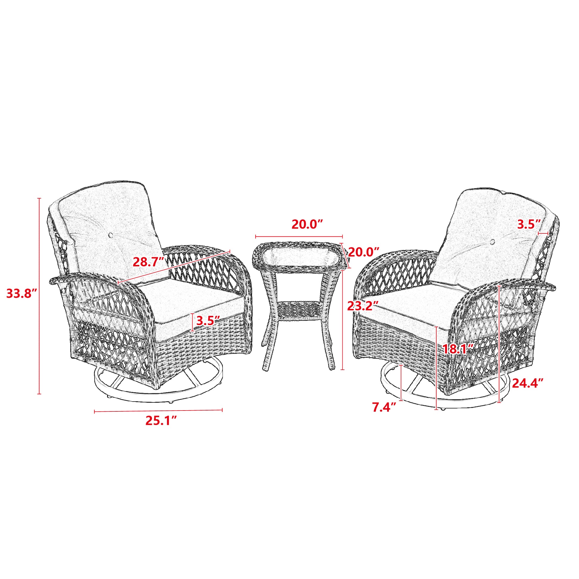 3 Pieces Outdoor Swivel Rocker Patio Chairs, 360 Degree Rocking Patio Conversation Set With Thickened Cushions And Glass Coffee Table For Backyard, Grey Grey Steel