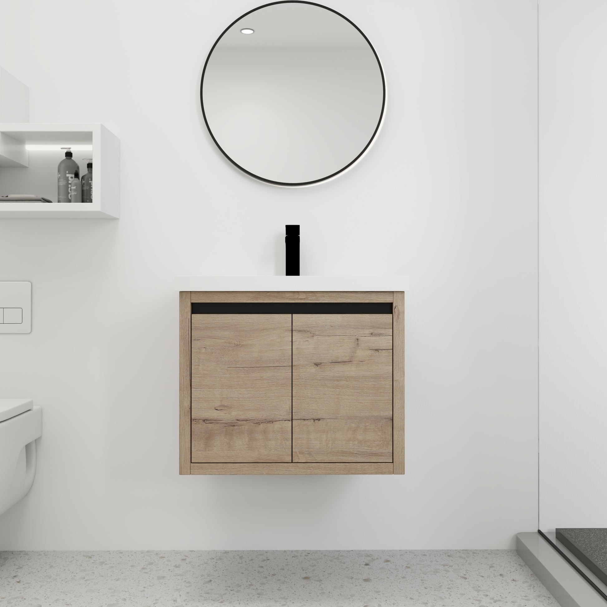 Bathroom Cabinet With Sink,Soft Close Doors,Float imitative oak-2-bathroom-wall