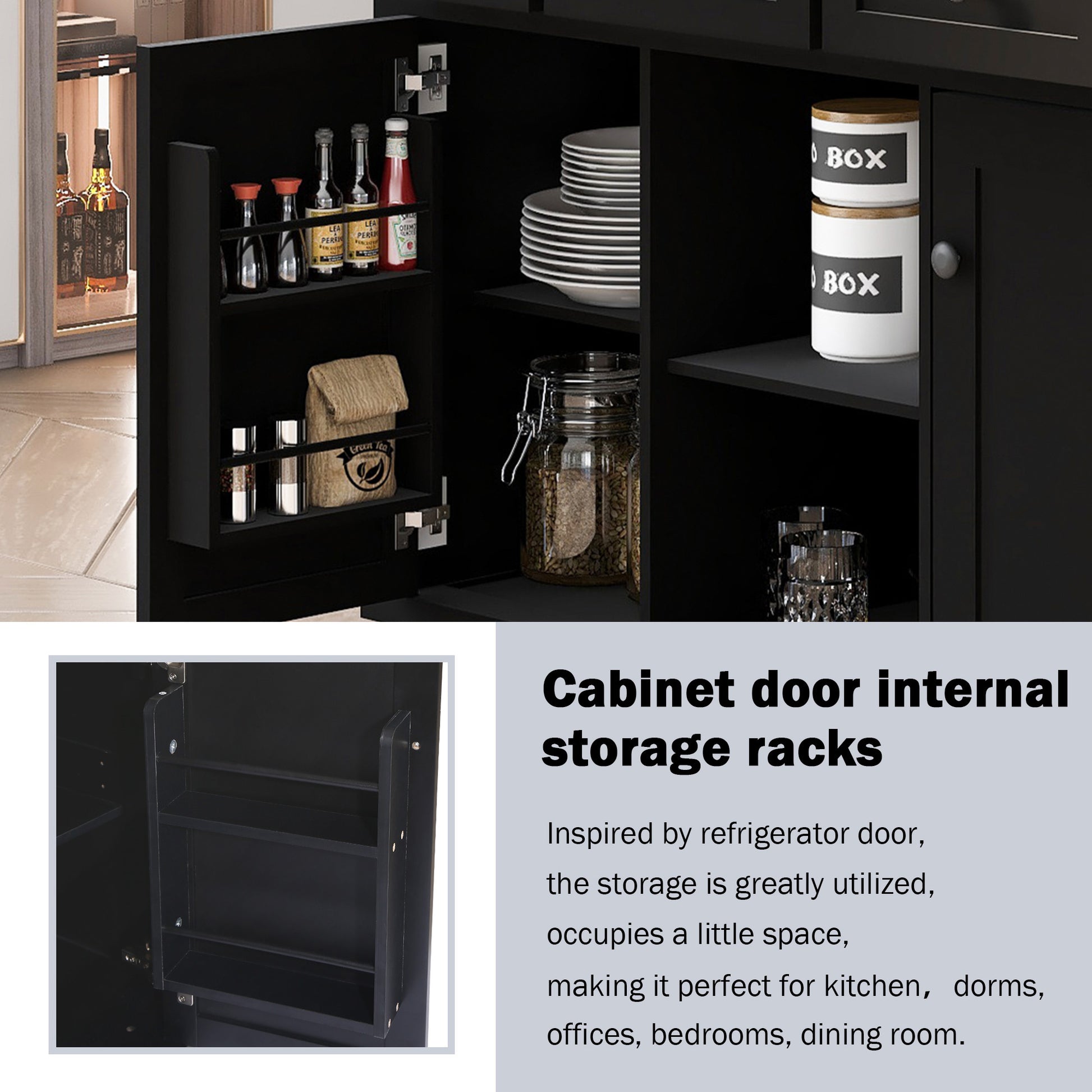 Kitchen Cart with Rubber wood Drop Leaf Countertop black-mdf