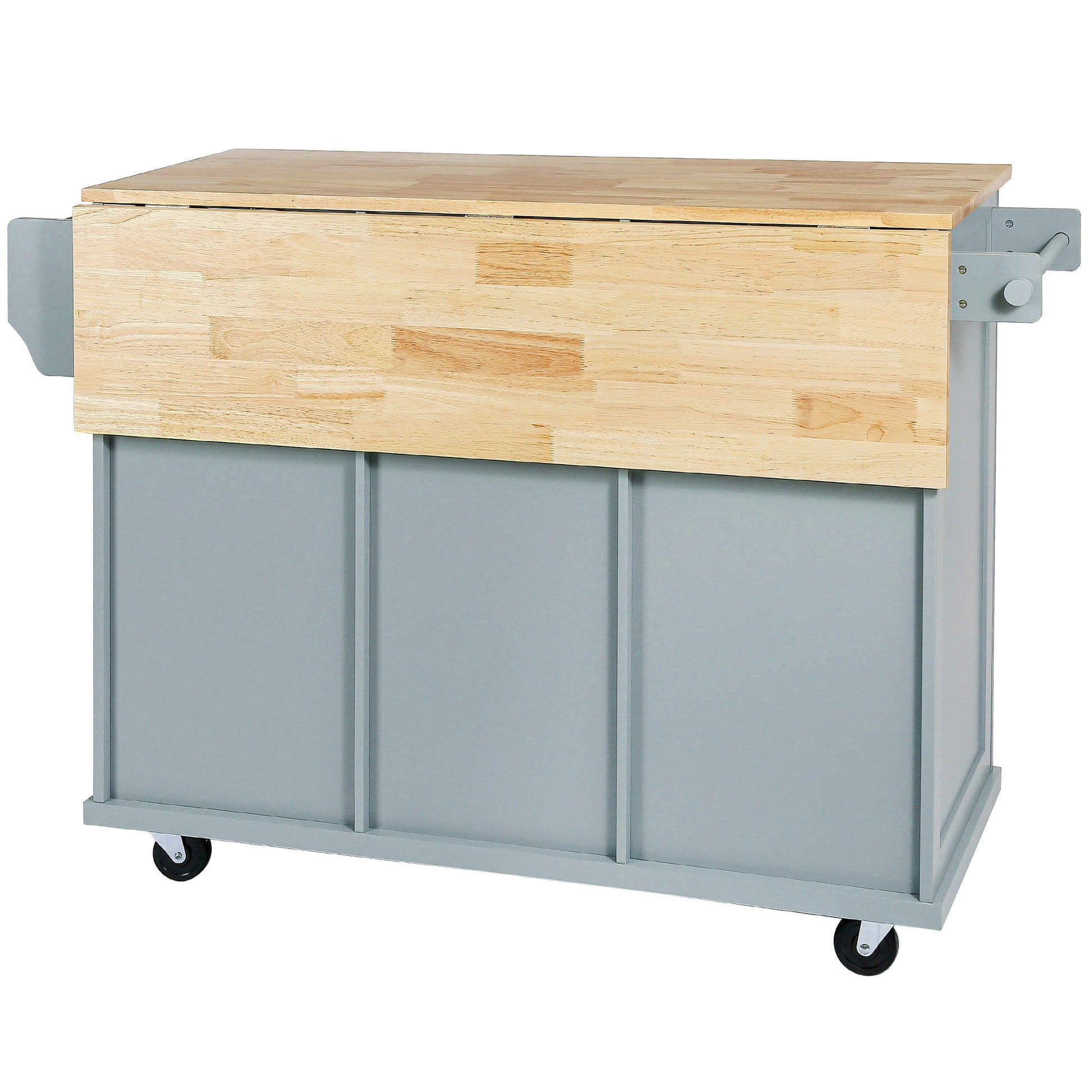 Kitchen Cart with Rubber wood Drop Leaf Countertop blue-mdf