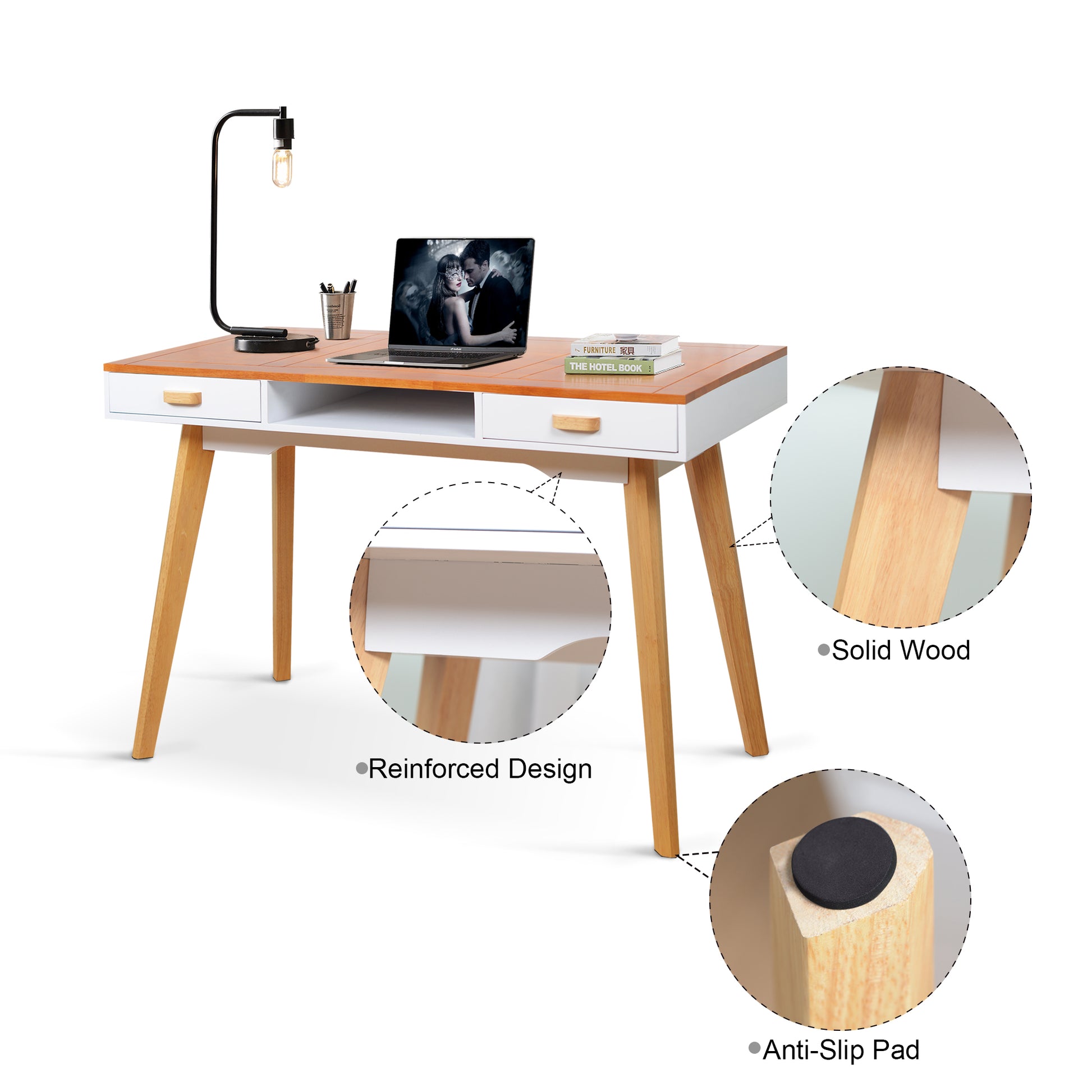 Wooden Writing Desk For Office,Solid Wood Computer Table For Home ,Simple Style,Study Table With Drawers,Wood White Finish Natural Solid Wood Mdf